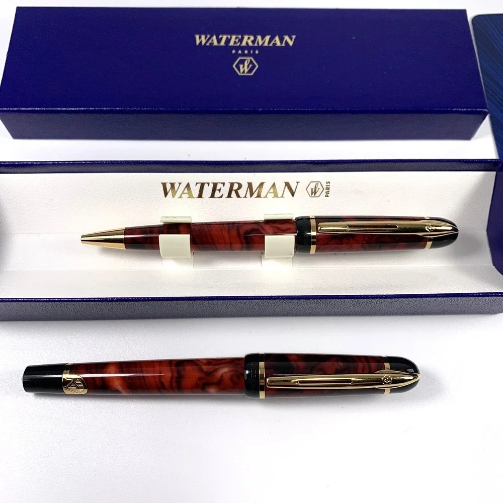 Waterman Phileas Red Marble Fountain Pen & Rollerball Set in Box‎ - Ink & Manual